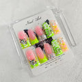Luxury Press on Nails Long Duck Handmade Fake Nails Green French 3D Bow False Nails with Rhinestones Charms Designs Reusable Artificial Sparkly Acrylic Nails Press ons for Women 10Pcs (Size M)