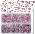 Bymitel 5000 Pieces 6 Mixed Sizes Glue Fix on Glass Rhinestones Round Crystal Gems Flatback for DIY Jewelry Making with one Picking Pen(6-Sizes 5000PCS, Lt. Rose)