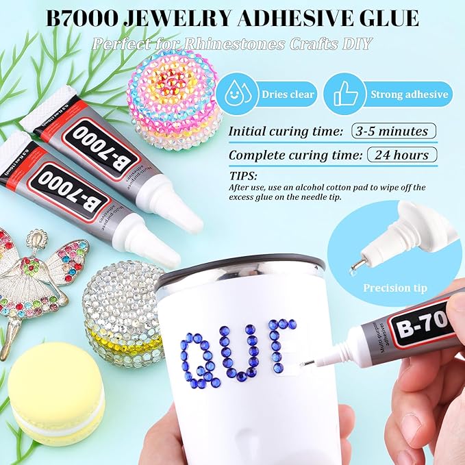 12000Pcs Resin Rhinestones for Bedazzling with 3Pcs B7000 Jewelry Glue, 2 Boxes Royal Blue Flatback Rhinestones for Crafting Crafts DIY, Crystals Gems for Clothing Shoes Tumblers Nail Art Makeup