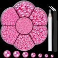 Nail Art Flat Back Half Round Pearl Kits 34, 1 Box of 6000 Pcs Flat-Back Peach AB Pearl with Tweezer and Picker Pencil for Home DIY Nails Body Face Craft and Salon Use