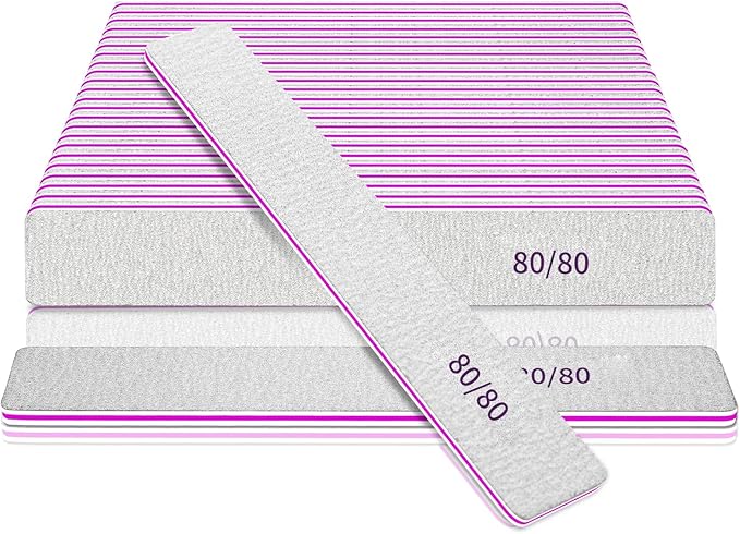 80/80 Grit Double Sided File, 25Pcs Rough Files for Acrylic Nails, Coarse Square Jumbo, Heavy Duty for Gel Nails, Premium Manicure Tools for Home and Salon