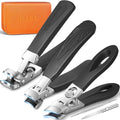 Nail Clipper Set for Thick Nails, 5 Pcs Professional Toenail Clippers for Seniors, Ultra Sharp Wide Jaw Opening Fingernail Cutters, Stainless Steel Manicure Pedicure Kit with Portable Leather Case