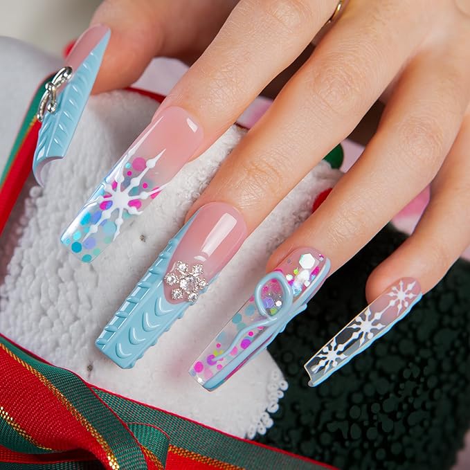 LOVFUL Press on Nails Winter Cozy| Handmade Acrylic Press ons| Reusable Fake False Nails| Square Mid length 1.7in| H677-L