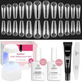 Beetles Gel Nail Kit Long Coffin, with Dehydrator and Primer, 576Pcs Half Matte Etch-X Gel Nail Tips Solid Nail Glue Mini Lamp Acrylic Tips Easy DIY Extension Set Gift for Women