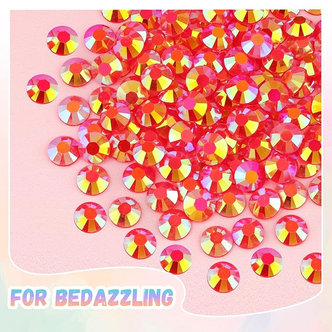 30000Pcs Resin Rhinestones for Bedazzling with B7000 Jewelry Glue, Red AB Flatback Gems Rhinestones for Crafting, Clothing Tumblers Mugs Shoes Fabric Decor Nail Art