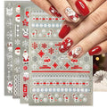 Christmas Nail Art Stickers, Self-Adhesive Red Santa Hat Snowflake Elk Xmas Tree Design for Holiday Nail Decals, Pegatinas Uñas Navidad DIY Decorations (4 Sheets)