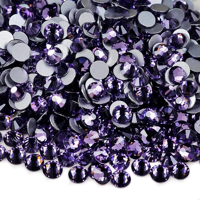 Genie Crystal ss20 1440 Pcs Purple Flatback Rhinestones, 10 Gorss 5mm Bling Tanzanite Glass Rhinestones Glue Fix Stone for Tumbler, Shoes,Clothes,Makeup,Nail Art,DIY Crafts