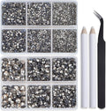 Bymitel Hotfix Crystal Rhinestones Round Gems for Crafts,Mixed 6 Sizes with Wax Pencil Kit, Black Diamond 1.6-6.3mm SS4-SS30/8000pcs