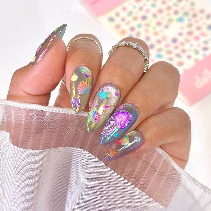 Daily Charme 3D Nail Art Sticker Bundle Fun Summer Nail Art Stickers Decals for Summer Nails Shellfish Starfish Beach Tropical Design Manicure Decals Stickers
