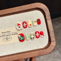 10Pcs Handmade Square Press on Nails Short Christmas Fake Nails Cute Christmas False Nails with Cartoon Old Man Snowflake Design Multi-Layer Acrylic Nails Press ons Xmas Glue on Nail for Women (M)