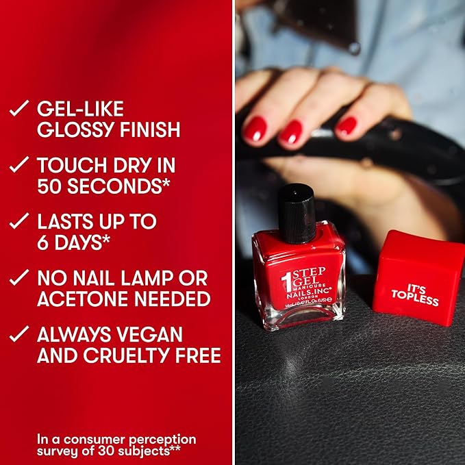 Nails Inc It's Topless Gel-Like Nail Polish, 4-in-1 Base Coat, Treatment, Color & Top Coat, Long Lasting, Strong, Chip Free Nails, Glossy Salon Quality Manicure, Air Dry, Hailey, 0.47 Fl Oz