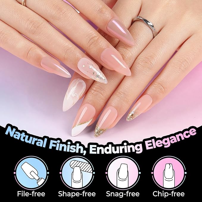 UNA GELLA Stiletto Gel Nail Tips Medium 15 Sizes 300PCS Pre-Etched Clear Acrylic Nail Tips Easy DIY Salon Stiletto Almond Press On Nails Snug Fit Full False Fake Tips Extensions Long-Lasting Hold