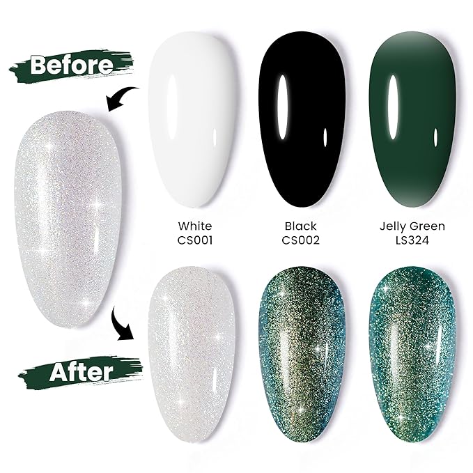 YTD Likomey Pearlescent Glitter Gel Nail Polish,Mermaid Glitter 15ml Nude White Jelly Sheer Translucent Neutral Iridescent Colorful Shimmer Salon Home DIY Nails Art Manicure UV Nail Varnish,LS387