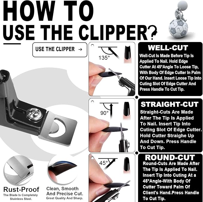 Nail Tip Clipper Edge Cutter Adjustable Stainless Steel False Artificial Acrylic Fake Trimmer Manicure Pedicure Sharp Rustproof Blade Clip Tool for Salon Home Art,Beauty Design DIY Use Black