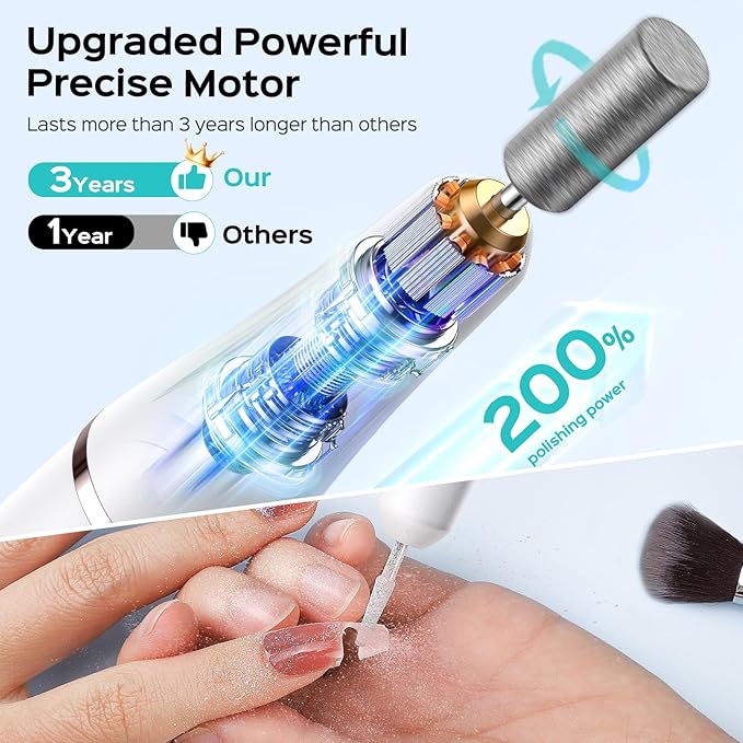 COSLUS Cordless Nail Drill Electric C41(END04): 2-in-1 Nail File with Flash Cure for Acrylic Gel Dip Powder Nails, Stepless Control for Beginner Home DIY, Portable & Professional Pedicure Kit