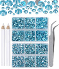 LPBeads 6000 Pieces Lake Blue Non Hotfix Rhinestones 6 Sizes Round Crystal Glass Flat Back Rhinestones with Tweezers and Picking Pen for Nail Art Crafts Clothes Bags DIY