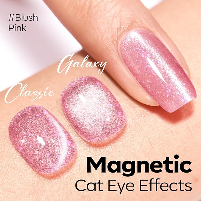 modelones Pink Cat Eye Gel Nail Polish Light Pink 9D Cateye with Magnet Shimmer Glitter Gel Polish Soak Off Reflective Translucent Jelly Gel Nail Polish 15 ML