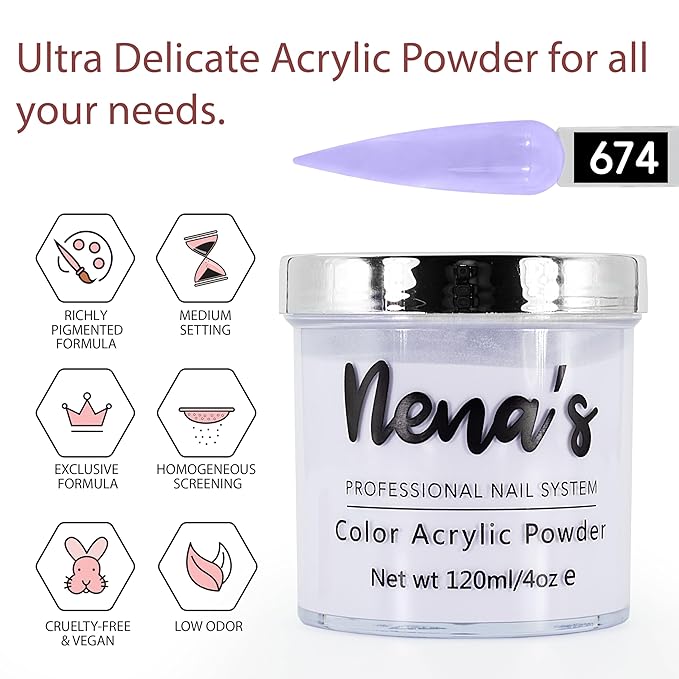 Nena's Superior Sculpting Powder Professional Acrylic Nail System wide color palette 4.0 oz (674)
