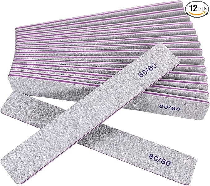 80/80 Grit Nail Files (12 Pack), Heavy Coarse Emery Boards for Acrylic Nails and Gel Nails, 80 Grits Double Sided Nail File Emory Professional Nail Filer Reusable Washable Manicure Square Gray