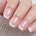 UNA GELLA 32Pcs Soft Gel Press on Nails - 16 Sizes Silver Mirror French Tip Short Square Glue on Nails, Reusable Metallic Chrome False Nails, Full Cover Acrylic Nail Kit for Women DIY Home Manicure