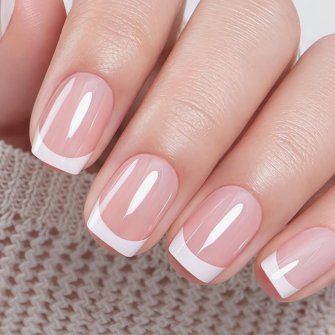 UNA GELLA 32Pcs Soft Gel Press on Nails - 16 Sizes Silver Mirror French Tip Short Square Glue on Nails, Reusable Metallic Chrome False Nails, Full Cover Acrylic Nail Kit for Women DIY Home Manicure