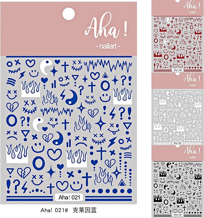 4 Sheets Klein Blue Flame Smile Face Nail Art Sticker Decals ins Minimalist Style Klein Blue Nail Art Sticker Impressionist Lines Star Smile Face for Men and Women Nail Art Decoration (4 Colors)