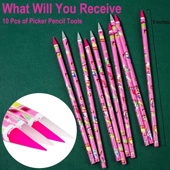 10pcs Nail Dotting Rhinestone Picker Tool, Self-Adhesive Wax Pencil for Rhinestones Nail Charms Gems, Nail Art Tools Diamond Art Accessories,Wax Pen Diamond Painting Tools for Bedazzler Bedazzling Kit