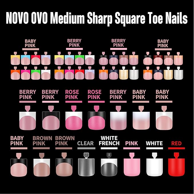 NOVO OVO Red Toe Nail Tips Square - 240Pcs Soft Gel Press on Toenails, Solid Red Full Cover Fake Nails for Pedicure, PMMA Acrylic False Toe Nails Extension Kit (15 Sizes, Wide Fit for Big Toes)