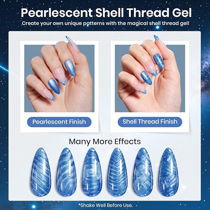 Beetles Pearl Gel Nail Polish - 15ml Blue Nail Polish Drawing Swirl Shell Thread Effect Dark Blue Gel Polish Soak Off UV & LED Cured Long-Lasting Manicure St Patrick Day Gift for women