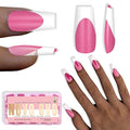 NOVO OVO White French Tip Coffin Nail Tips Press on, ROSE PINK, Extra Thick Medium Soft Gel Fake Nail Acrylic Extension, Need Builder Gel Top Coat, No Glue Included, for Salon DIY 15 Sizes x 240 pcs