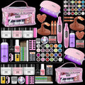Nail Kit for Beginners with Everything: Professional Nail Acrylic Powder Liquid Set with Practice Finger Drill U V Light in Makeup Bag for Women Salon Home (Pink)