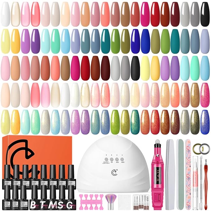 COSCELIA 53ps Gel Nail Polish Kit with U V light and Drill Starter Kit 35 Spring Colors Gel Polish 5pcs Top Base Coat LED Lamp Nail Art All Seasons Gel Manicure Kit Valentines Day Gifts for Women