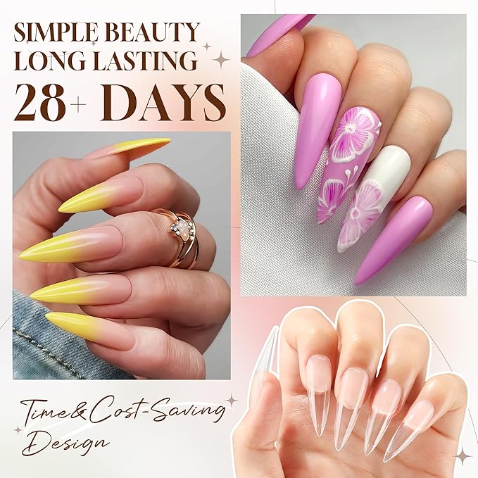 UNA GELLA Stiletto XXL Nail Tips No Need File Extra Long Stiletto Nails Full Cover 120PCS Long Almond Gel Nail Tips Pre-buff Press on Fake Nails for Gel Nail Extension Home DIY Salon 12 Size