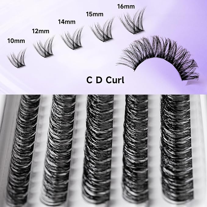 Individual Lashes 120 Cluster Lashes DIY Eyelash Extension Thin Band Wide Stem Lash Clusters with Applicator and Lash Bond and Seal Lash Extension Kit Mix 10-16mm Length C/D-OP01
