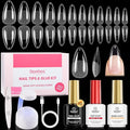 Beetles Gel Nail Kit Etch-X, Almond Medium, 288pcs 12 Sizes Nail Tips, 3Pcs 15ml HEMA-Free Nail Glue Top Coat & Base Gel Set, with Mini Lamp, Press On Nail, Long Lasting Extension DIY Set at Home