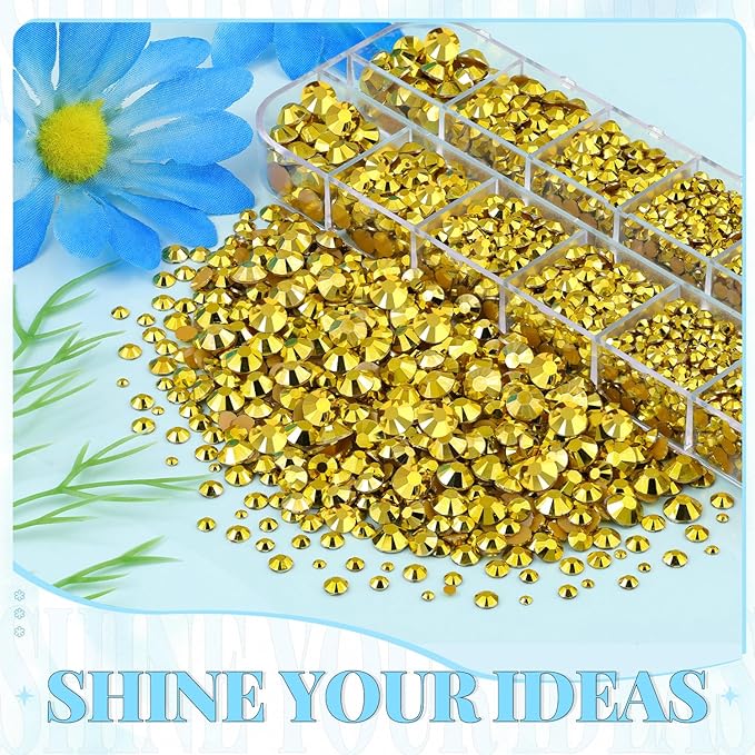 6000Pcs Resin Rhinestones for Bedazzling with 3Pcs B7000 Jewelry Glue, 1 Box Bright Gold Flatback Rhinestones for Crafting Crafts DIY, Crystals Gems for Clothing Shoes Tumblers Nail Art Makeup
