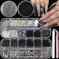 4 Boxes Dark Nail Gems Bow Flower Nail Charms for Acrylics - Irregular Crystals, Nails Rhinestone & Accessories for Women Nails Art Design Nails Decor(Dark)