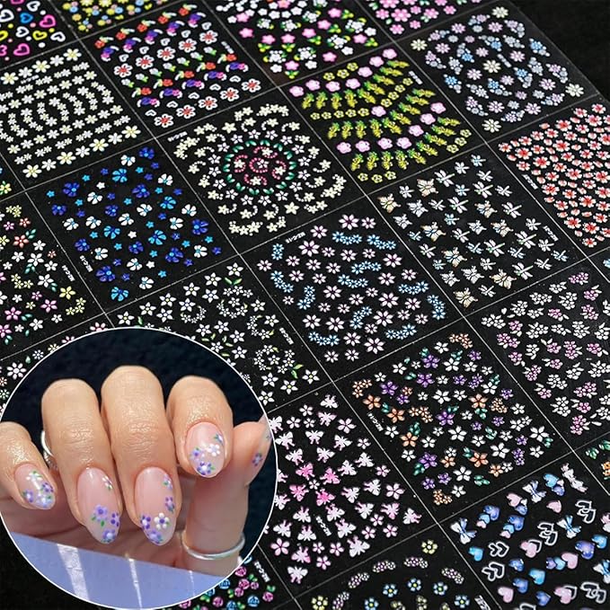 60 Sheets Flowers Nail Art Stickers Decals 3D Self-Adhesive Colorful Flower Rose Daisy Cherry Blossoms Nail Stickers Design Flowers Nail Art Supplies Charms for Nails Arts Manicure with Tweezers…