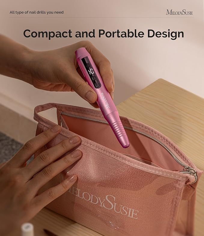 MelodySusie Pen-Shaped Portable Cordless Nail Drill,PC180G 25000RPM Rechargeable Electric File with LED Display for All Nail Care, Manicure Shaping & Acrylic Gel Removal for Nail Artists DIY at Home