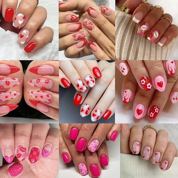 30 Sheets Valentine's Day Nail Art Stickers 3D Self-Adhesive Red Heart Nail Decals Cute Rose Lip Kiss Nail Supplies DIY Acrylic Nails Decoration Accessories for Women