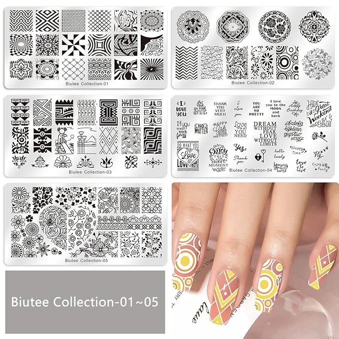 Biutee 19pcs Nail Stamp Plates set 15 plate 1Stamper 2Scraper 1storage bag Nails Art Stamping Plate Scraper Stamper Set Leaves Flowers Animal Nail plate Template Image Plate