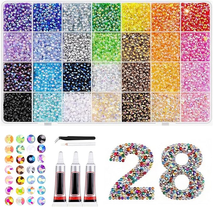 2026 New Resin Jelly Rhinestones Bedazzling Kit: 40,000Pcs 3mm Flatback Gems with Glue for DIY Crafts, Nail Art, Face Makeup, Tumblers, Shoes, Clothing Decoration (28,000 Pcs)