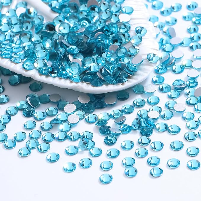 Aquamarine Flatback Rhinestones, Glass Rhinestones for Nail Art and Craft, Glue Fix, Loose Crystal Gemstones(Aquamarine, SS4, 1440pcs, 1.5-1.7mm)