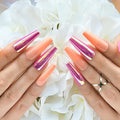 Hypnaughty 24 Pcs Raspberry Golden Chrome & Peach Extra Long Coffin Press On Nails and Glue Reflective Mirror XL False Nails (Raspberry Golden Chrome & Peach)