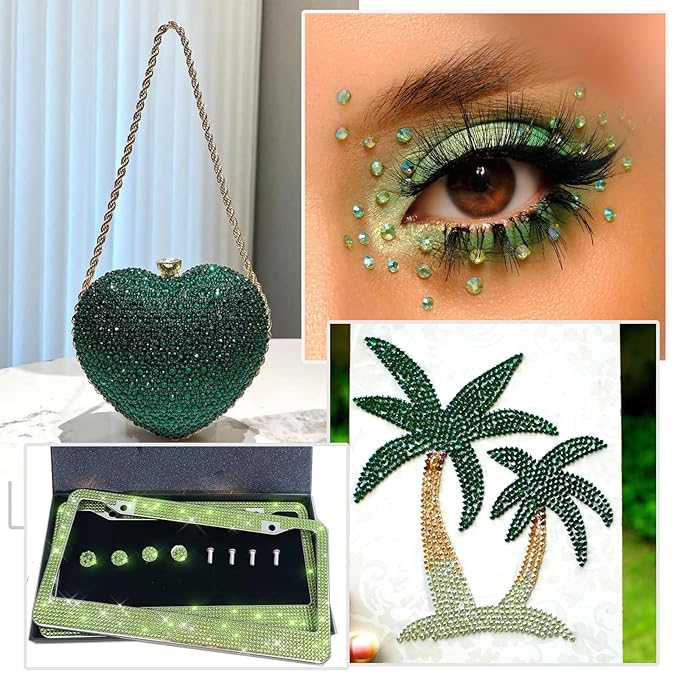 18000 Pcs 3D Green Resin Rhinestones for Crafting, Flatback Jelly Resin Bedazzled Rhinestones for Nails Art, 3-6 mm Crystal Nail Gems for Crafts Nails Eyes Makeup DIY Crafts Supplies
