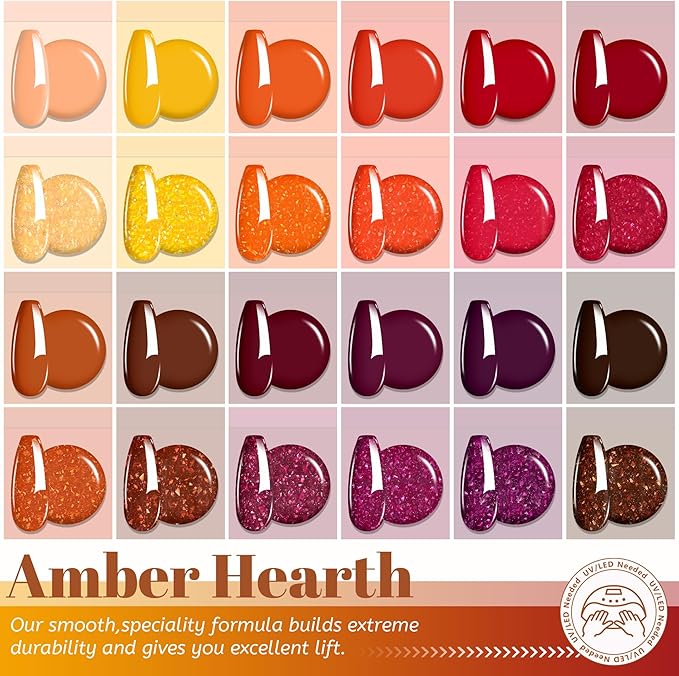 ABAC Fall & Winter Solid Gel Nail Polish Set Orange Yellow Burgundy Red Brown Purple Glitter Colors w/Pro Brush No-Spill,Hema-Free Gel Nail Kit Gifts for Women All Season