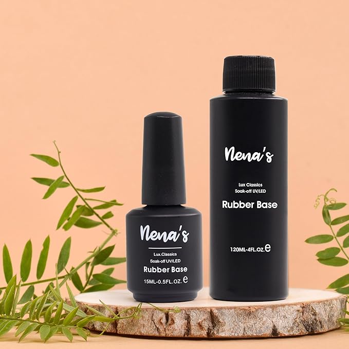 Nena's Elastic Rubber Base Coat Set - 15 mL / 0.5 fl oz Bottle + 120 mL / 4 oz Refill | UV/LED Curable Correcting Base with Enhanced Adhesion, Soak Off Formula for Professional Nails