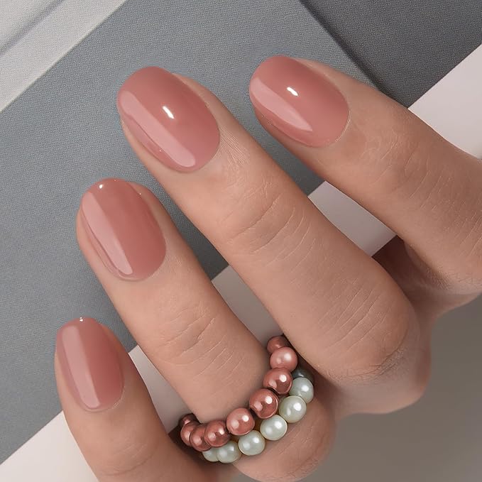Curvlife Soft Gel Extra Short Press on Nails, 30Pcs Honey Peach Pink Oval Acrylic Fake Nails with Design Full Cover for Women Reusable Nail Kit with Nail Glue Adhesive Tabs