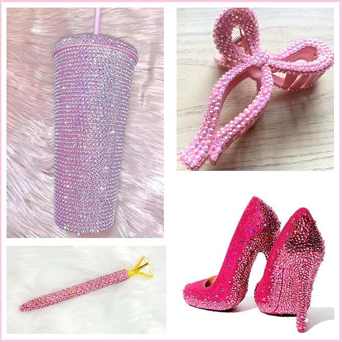 18000 Pcs Pink Flatback Resin Jelly Rhinestones for Crafting, 3-6 mm Pink Bedazzling Rhinestones, 6 Color Jelly Resin Rhinestone Bedazzled Gems for Crafts Face Makeup DIY Jewelry