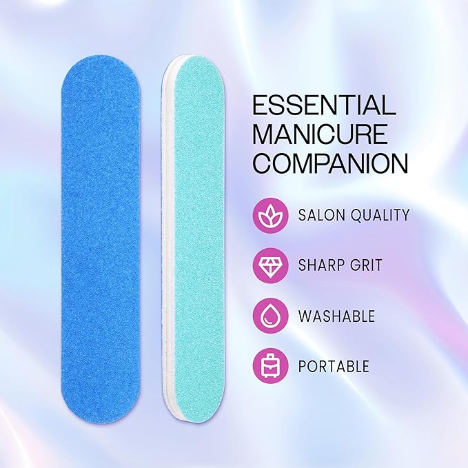 25PCS Mini Size PANA Professional Double Sided Nail Files - Blue, 80/80 Grit - Emery Board Nail Buffering File Manicure Pedicure Nail Polisher Washable